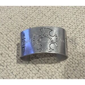 Vintage‎ Native American Hand Carved Aluminum Cuff Bracelet
